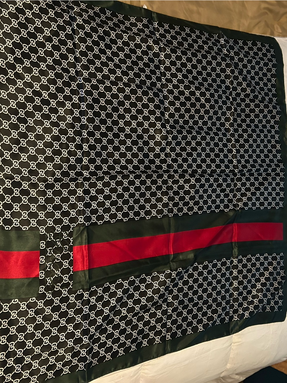 Gucci Black and Red Interlocking GG Silk Scarf